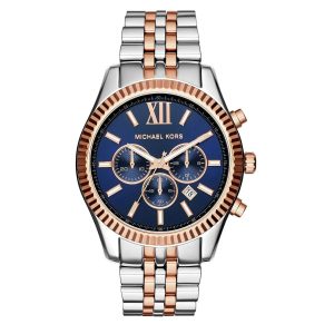 Montre homme Michael Kors Lexington 45 mm réf. MK8412, cadran bleu, bracelet acier – vue de trois-quarts