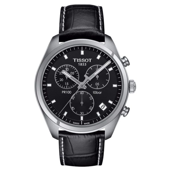 Montre homme Tissot réf. T101.417.16.051.00, boîtier 41 mm, acier inoxydable, cuir, verre minéral – vue principale, Horlova Maroc
