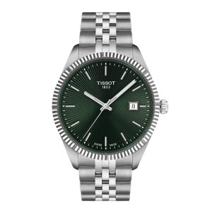 Montre homme Tissot Ballade 40 mm réf. T156.410.11.091.00, cadran vert, bracelet acier, mouvement quartz – vue de face | Horlova Maroc
