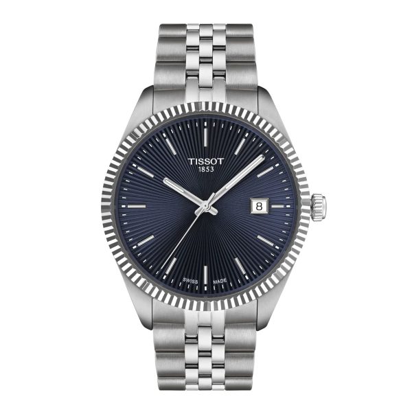 Montre homme Tissot Ballade 40 mm réf. T1564101104100, cadran bleu, bracelet acier, mouvement quartz – vue de face | Horlova Maroc