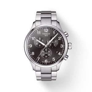 Montre homme Tissot Chrono XL Classic 45 mm réf. T116.617.11.057.01, cadran noir, bracelet acier – vue de face | Horlova Maroc