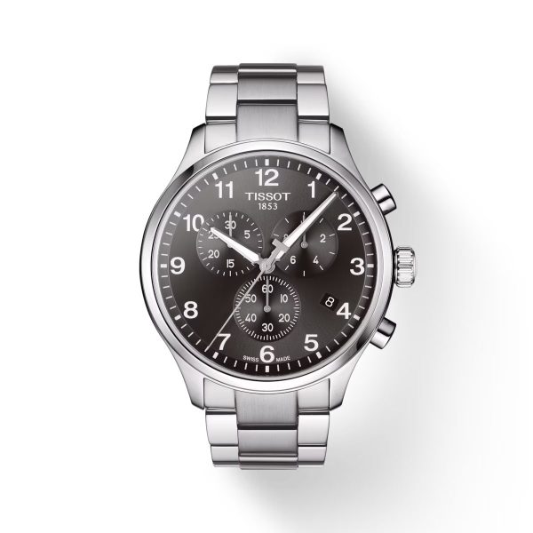 Montre homme Tissot Chrono XL Classic 45 mm réf. T116.617.11.057.01, cadran noir, bracelet acier – vue de face | Horlova Maroc