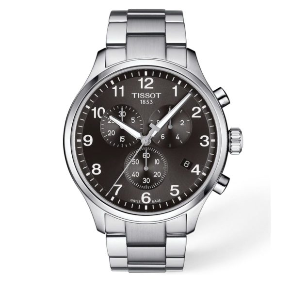 Montre homme Tissot Chrono XL Classic 45 mm réf. T116.617.11.057.01, cadran noir, bracelet acier – autre angle