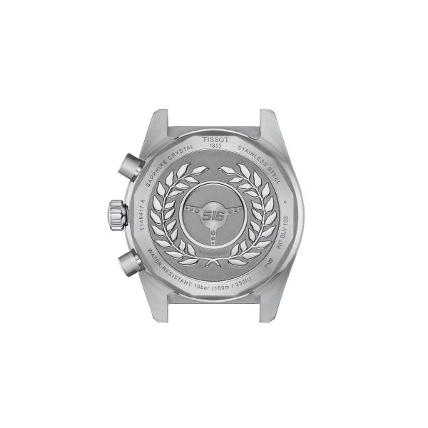 Montre homme Tissot Chronograph 40 mm réf. T149.417.22.051.01, cadran noir, bracelet acier – vue du fond de boîte