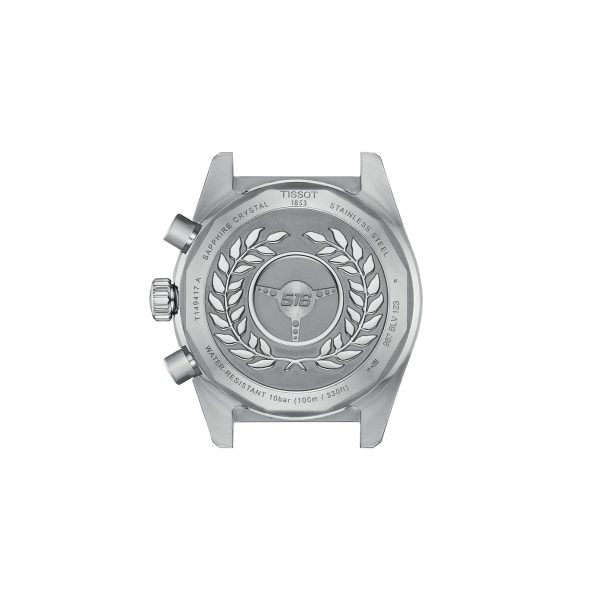 Montre homme Tissot Chronograph 40 mm réf. T1494171105100, cadran noir, bracelet acier – vue du fond de boîte