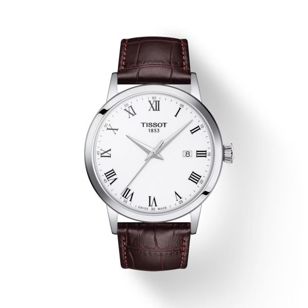 Montre homme Tissot Classic Dream 42 mm réf. T129.410.16.013.00, bracelet cuir, mouvement quartz – vue de face | Horlova Maroc