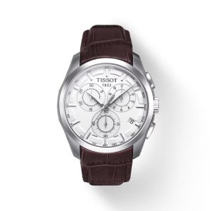 Montre homme Tissot Couturier 41 mm réf. T035.617.16.031.00, cadran argenté, bracelet cuir – vue de face | Horlova Maroc