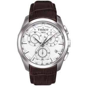 Montre homme Tissot Couturier 41 mm réf. T035.617.16.031.00, cadran argenté, bracelet cuir – vue de trois-quarts