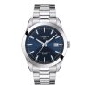 Montre homme Tissot Gentleman 40 mm réf. T127.407.11.041.00, cadran bleu, bracelet acier – vue de face | Horlova Maroc