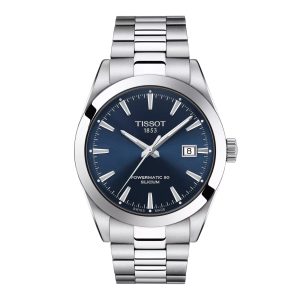 Montre homme Tissot Gentleman 40 mm réf. T127.407.11.041.00, cadran bleu, bracelet acier – vue de face | Horlova Maroc