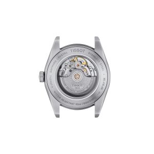 Montre homme Tissot Gentleman 40 mm réf. T127.407.11.041.00, cadran bleu, bracelet acier – vue du fond de boîte