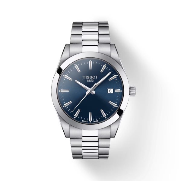 Montre homme Tissot Gentleman 40 mm réf. T127.410.11.041.00, cadran bleu, mouvement quartz – vue de face | Horlova Maroc
