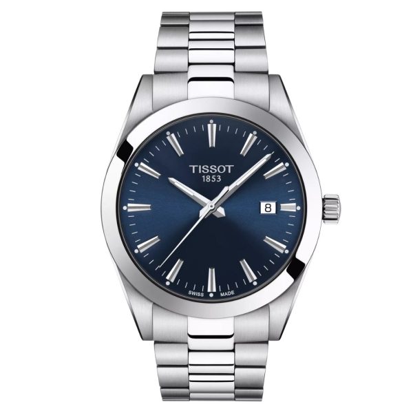 Montre homme Tissot Gentleman 40 mm réf. T127.410.11.041.00, cadran bleu – vue de trois-quarts