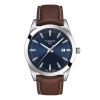 Montre homme Tissot Gentleman 40 mm réf. T127.410.16.041.00, cadran bleu, bracelet cuir, mouvement quartz – vue de face | Horlova Maroc