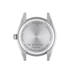 Montre homme Tissot Gentleman 40 mm réf. T127.410.16.041.00, cadran bleu, bracelet cuir – vue du fond de boîte