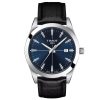 Montre homme Tissot Gentleman 40 mm réf. T127.410.16.041.01, cadran bleu, bracelet cuir, mouvement quartz – vue de face | Horlova Maroc