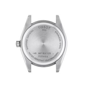 Montre homme Tissot Gentleman 40 mm réf. T127.410.16.041.01, cadran bleu, bracelet cuir – vue du fond de boîte