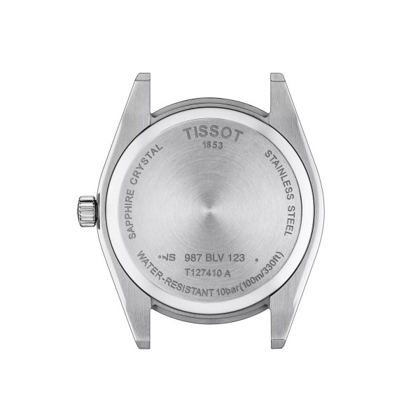 Montre homme Tissot Gentleman 40 mm réf. T127.410.16.041.01, cadran bleu, bracelet cuir – vue du fond de boîte