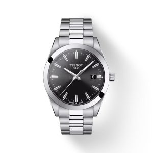 Montre homme Tissot Gentleman 40 mm réf. T1274101105100, cadran noir, mouvement quartz – vue de face | Horlova Maroc