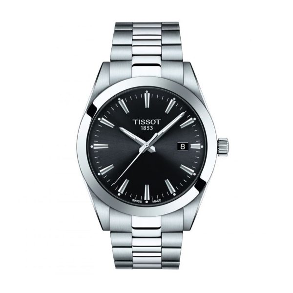 Montre homme Tissot Gentleman 40 mm réf. T1274101105100, cadran noir – vue de trois-quarts