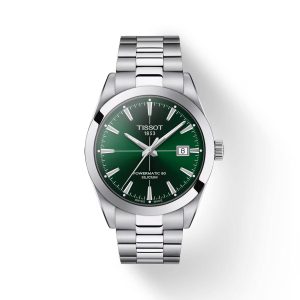 Montre homme Tissot Gentleman Automatique Vert 40 mm réf. T127.407.11.091.01, cadran vert, bracelet acier – vue de face | Horlova Maroc