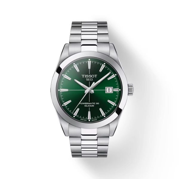Montre homme Tissot Gentleman Automatique Vert 40 mm réf. T127.407.11.091.01, cadran vert, bracelet acier – vue de face | Horlova Maroc