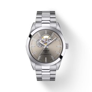 Montre homme Tissot Gentleman Open Heart réf. T127.407.11.081.00, acier inoxydable – vue principale, Horlova Maroc