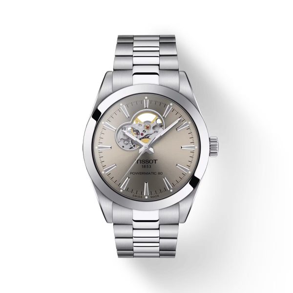 Montre homme Tissot Gentleman Open Heart réf. T127.407.11.081.00, acier inoxydable – vue principale, Horlova Maroc
