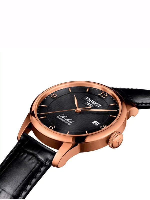 Montre homme Tissot Locle 39.3 mm réf. T006.408.36.057.00, cadran noir, bracelet cuir – autre angle