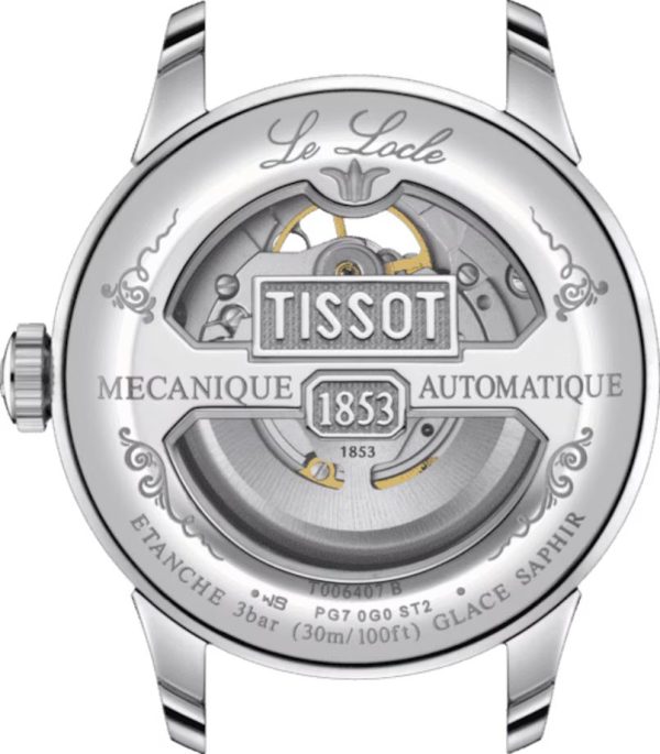 Montre homme Tissot Locle Powermatic Open réf. T0064071103302, mouvement automatique, boîtier 25,6 mm, acier inoxydable – troisième vue