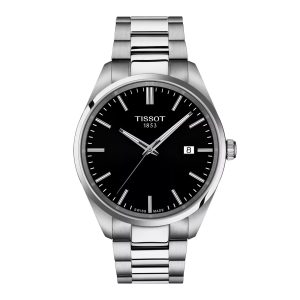Montre homme Tissot PR 100 40 mm réf. T150.410.11.051.00, cadran noir, bracelet acier, mouvement quartz – vue de face | Horlova Maroc