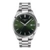 Montre homme Tissot PR 100 40 mm réf. T150.410.11.091.00, cadran vert, bracelet acier, mouvement quartz – vue de face | Horlova Maroc