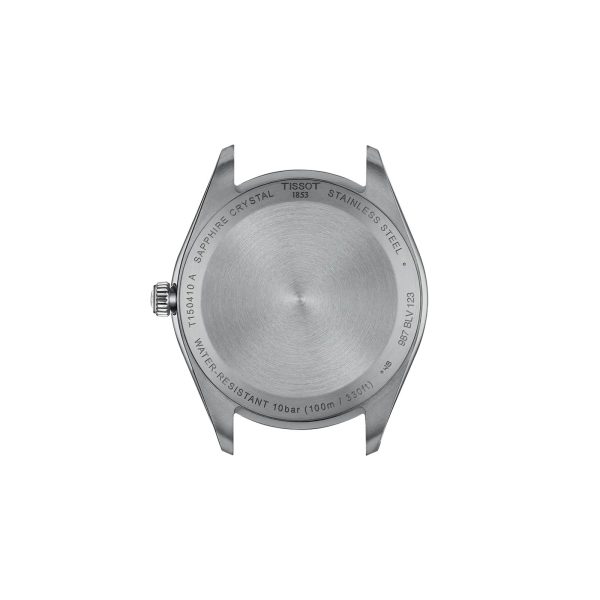 Montre homme Tissot PR 100 40 mm réf. T150.410.11.091.00, cadran vert, bracelet acier – vue du fond de boîte