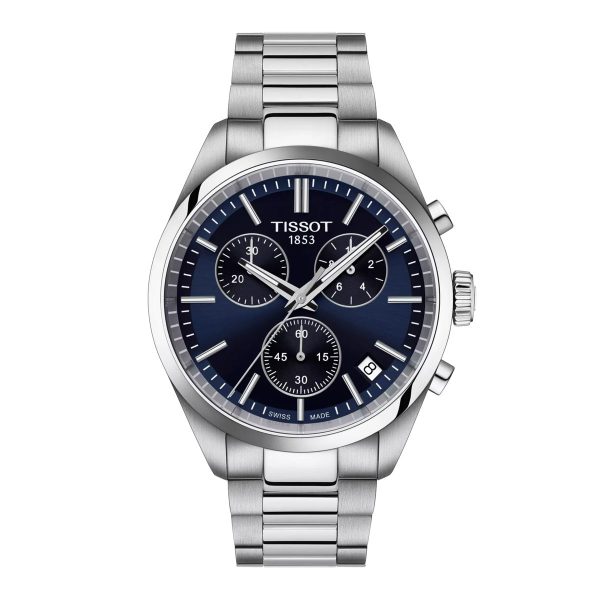 Montre homme Tissot PR 100 réf. T150.417.11.041.00, chronographe quartz, boîtier 40 mm, acier inoxydable – vue principale, Horlova Maroc