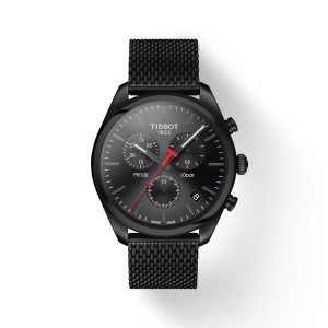 Montre homme Tissot PR 100 41 mm réf. T101.417.33.051.00, cadran noir, bracelet acier – vue de face | Horlova Maroc