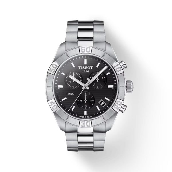 Montre homme Tissot PR 100 Sport réf. T101.617.11.051.00, chronographe quartz, boîtier 44 mm, verre saphir – vue principale, Horlova Maroc