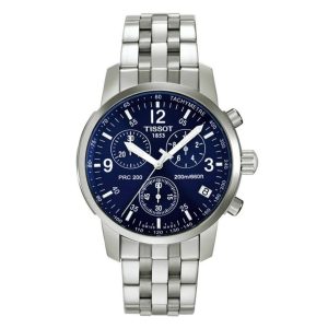 Montre homme Tissot PRC 200 40 mm réf. T17.1.586.42, cadran bleu, bracelet acier – vue de face | Horlova Maroc