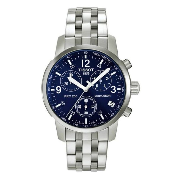 Montre homme Tissot PRC 200 40 mm réf. T17.1.586.42, cadran bleu, bracelet acier – vue de face | Horlova Maroc