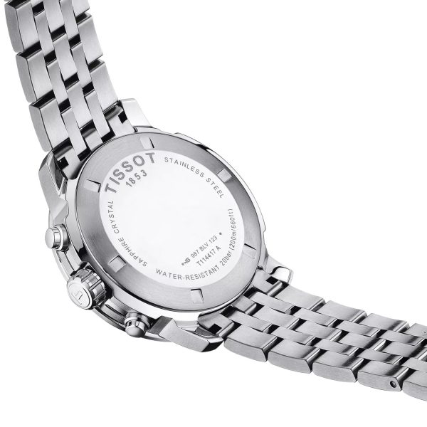 Montre homme Tissot PRC 200 Chronograph 40 mm réf. T114.417.11.057.00, cadran noir, bracelet acier – détail du cadran