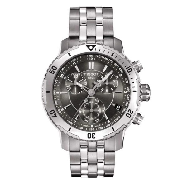 Montre homme Tissot Prs 200 42 mm réf. T067.417.11.051.00, cadran noir, bracelet acier – vue de face | Horlova Maroc