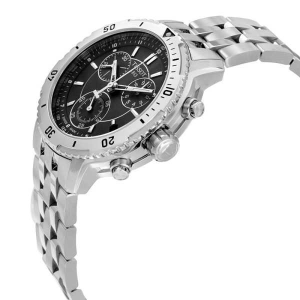 Montre homme Tissot Prs 200 42 mm réf. T067.417.11.051.00, cadran noir, bracelet acier – autre angle