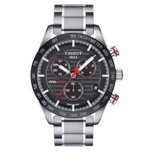 Montre homme Tissot Prs 516 42 mm réf. T100.417.11.051.01, cadran noir, bracelet acier – vue de face | Horlova Maroc