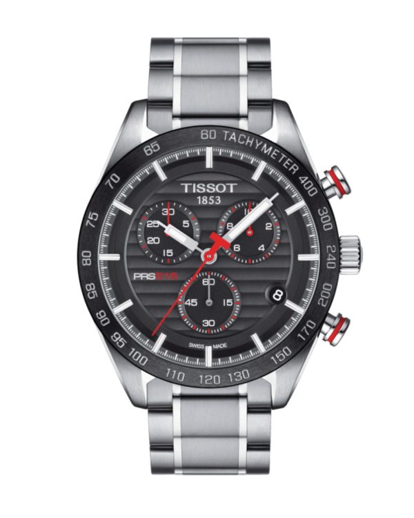 Montre homme Tissot Prs 516 42 mm réf. T100.417.11.051.01, cadran noir, bracelet acier – autre angle