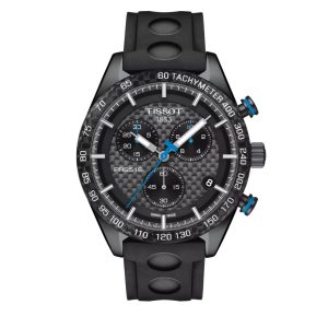 Montre homme Tissot Prs 516 42 mm réf. T100.417.37.201.00, bracelet silicone, mouvement quartz chronographe – vue de face | Horlova Maroc