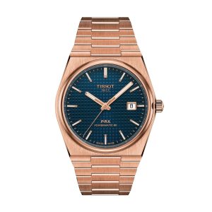 Montre homme Tissot PRX 40 mm réf. T137.407.33.041.00, cadran bleu, bracelet acier, mouvement automatique – vue de face | Horlova Maroc