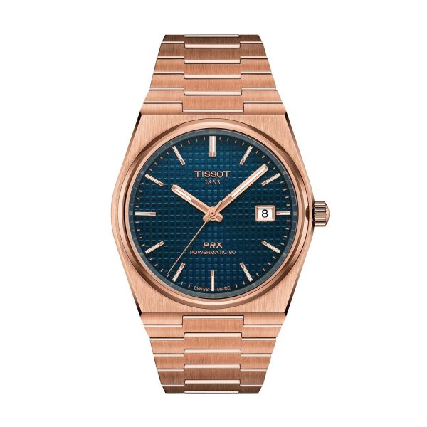 Montre homme Tissot PRX 40 mm réf. T137.407.33.041.00, cadran bleu, bracelet acier, mouvement automatique – vue de face | Horlova Maroc