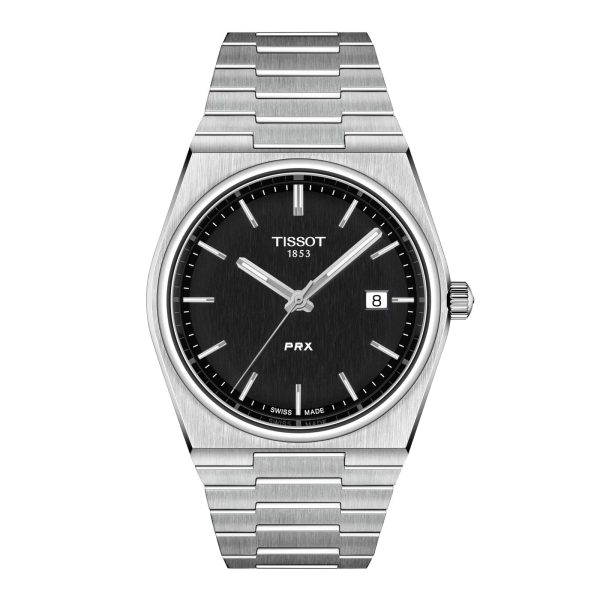 Montre homme Tissot PRX 40 mm réf. T137.410.11.051.00, cadran noir, bracelet acier – vue de trois-quarts