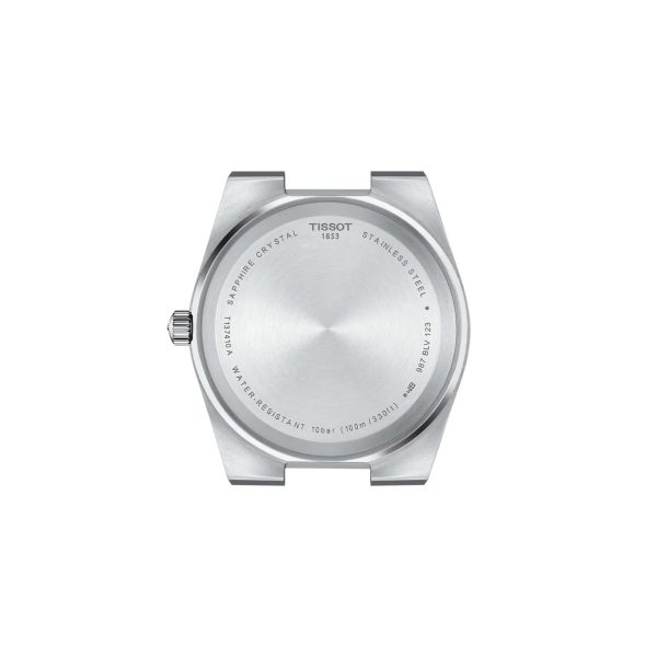Montre homme Tissot PRX 40 mm réf. T137.410.11.051.00, cadran noir, bracelet acier – vue du fond de boîte