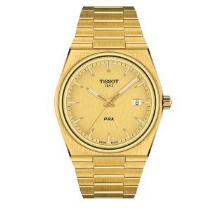 Montre homme Tissot PRX 40 mm réf. T137.410.33.021.00, cadran champagne, bracelet acier, mouvement quartz – vue de face | Horlova Maroc