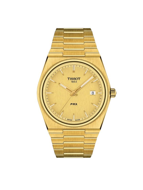 Montre homme Tissot PRX 40 mm réf. T137.410.33.021.00, cadran champagne, bracelet acier, mouvement quartz – vue de face | Horlova Maroc